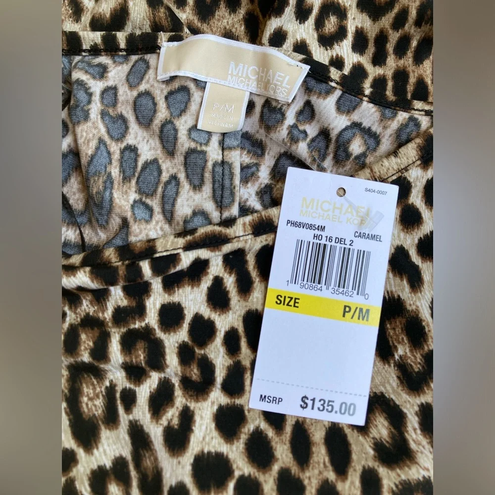 Michael Kors Side Slit Gold Studded Leopard Print Dress Side Ruched Dress
